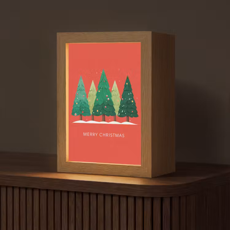 Minimalistisch - Kerstbomen - Rood - Sneeuw Light Box met kabel (Tafellamp) klein -z3d_website