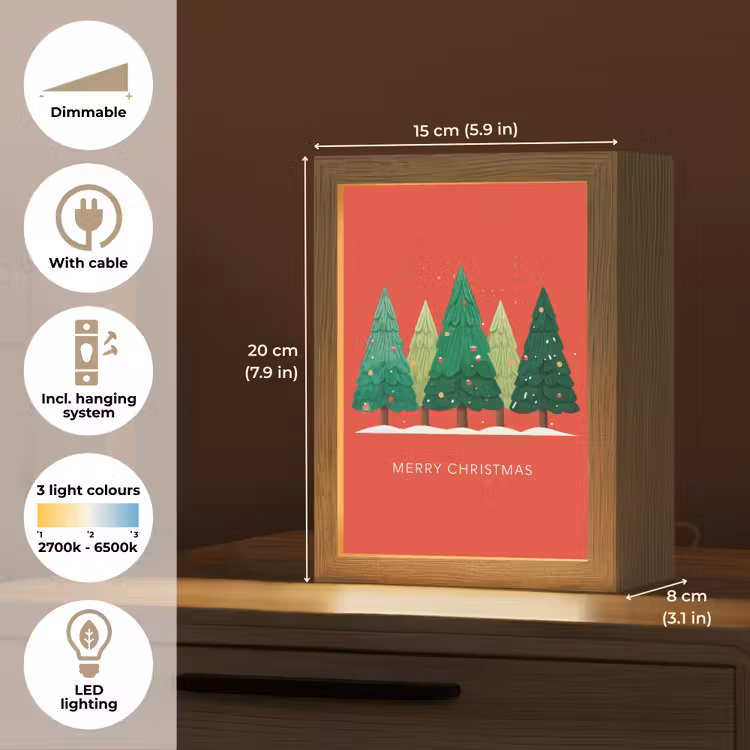 Minimalistisch - Kerstbomen - Rood - Sneeuw Light Box met kabel (Tafellamp) klein -USP_EN