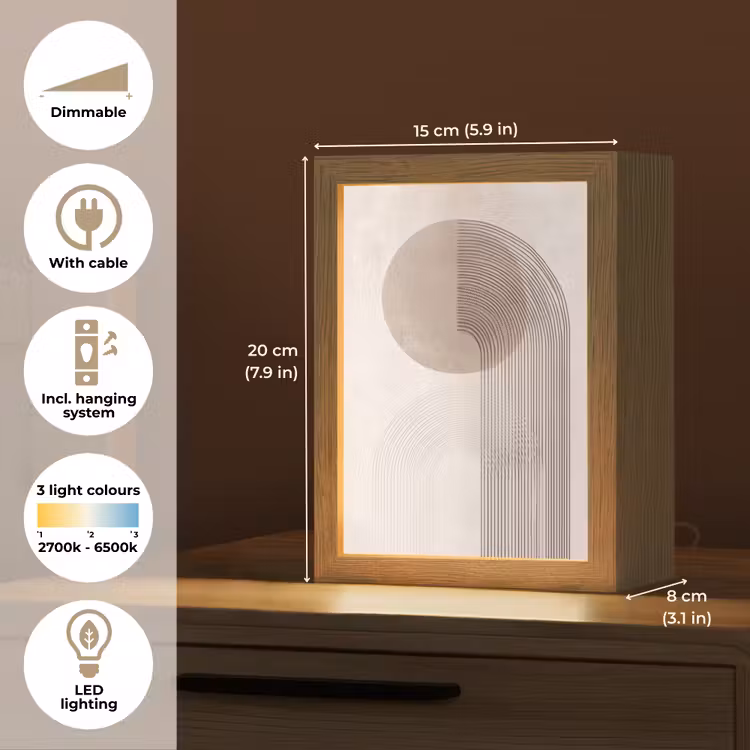 Minimalistisch - Cirkel - Lichtgrijs Light Box met kabel (Tafellamp) klein -USP_EN