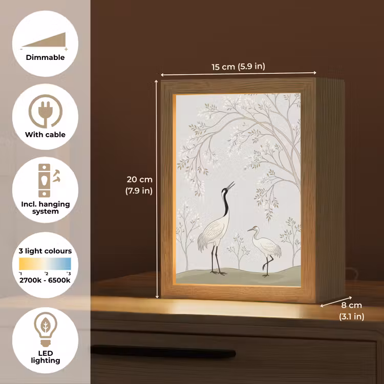 Minimalistisch - Kraanvogels - Blauw Light Box met kabel (Tafellamp) klein -USP_EN