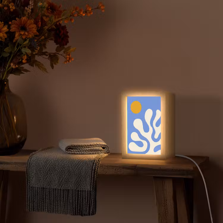 Minimalistisch - Organisch patroon - Blauw Light Box met kabel (Tafellamp) klein -sfeer4