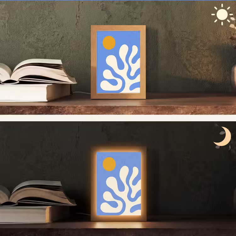 Minimalistisch - Organisch patroon - Blauw Light Box met kabel (Tafellamp) klein -sfeer3