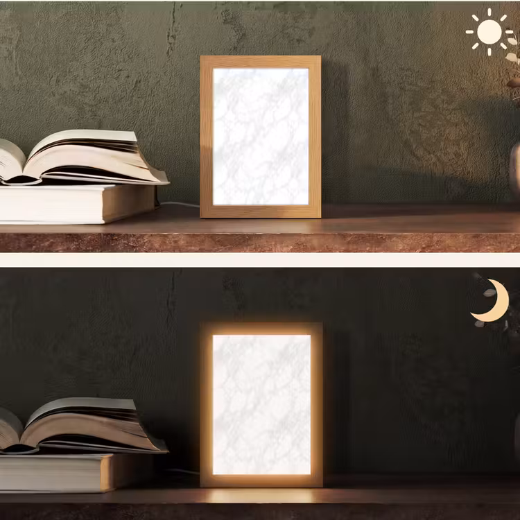 Minimalistisch - Wit - Grijze aders Light Box met kabel (Tafellamp) klein 925 -sfeer3