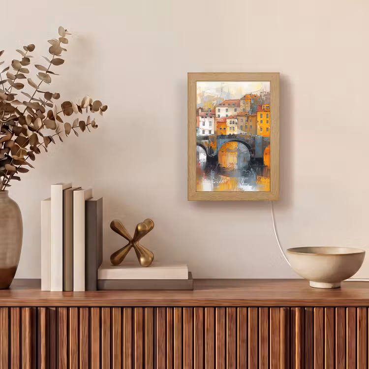 Gracht - Huizen - Kunst - Art Light Box met kabel (Tafellamp) klein -sfeer2