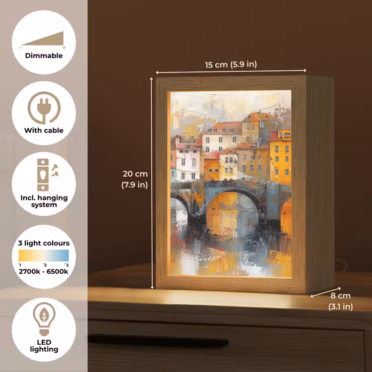Gracht - Huizen - Kunst - Art Light Box met kabel (Tafellamp) klein -USP_EN