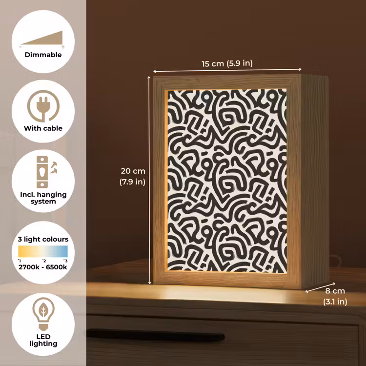 Modern - Abstract - Zwart Light Box met kabel (Tafellamp) klein 925 -USP_EN