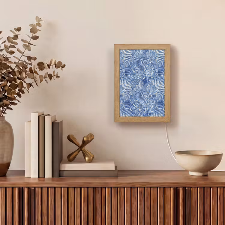 Modern - Abstract - Blauw Light Box met kabel (Tafellamp) klein 925 -sfeer2