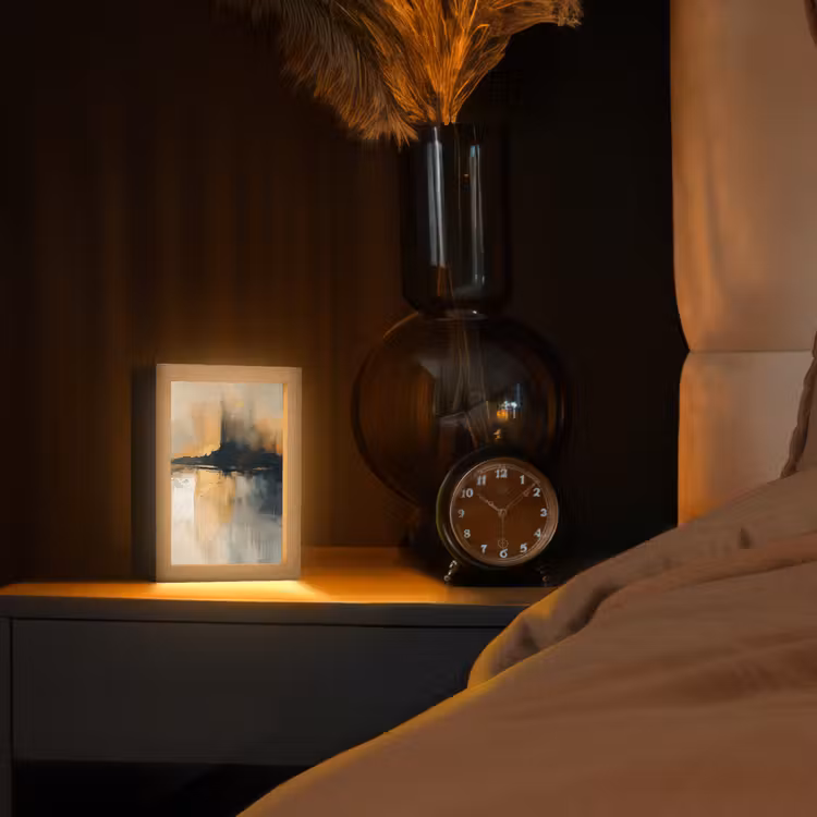 Modern - Abstract - Goud - Zwart Light Box met kabel (Tafellamp) klein -sfeer1
