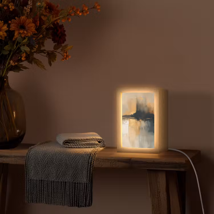 Modern - Abstract - Goud - Zwart Light Box met kabel (Tafellamp) klein -sfeer4