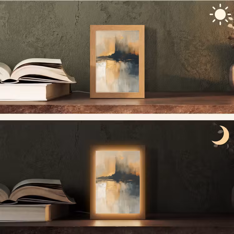 Modern - Abstract - Goud - Zwart Light Box met kabel (Tafellamp) klein -sfeer3