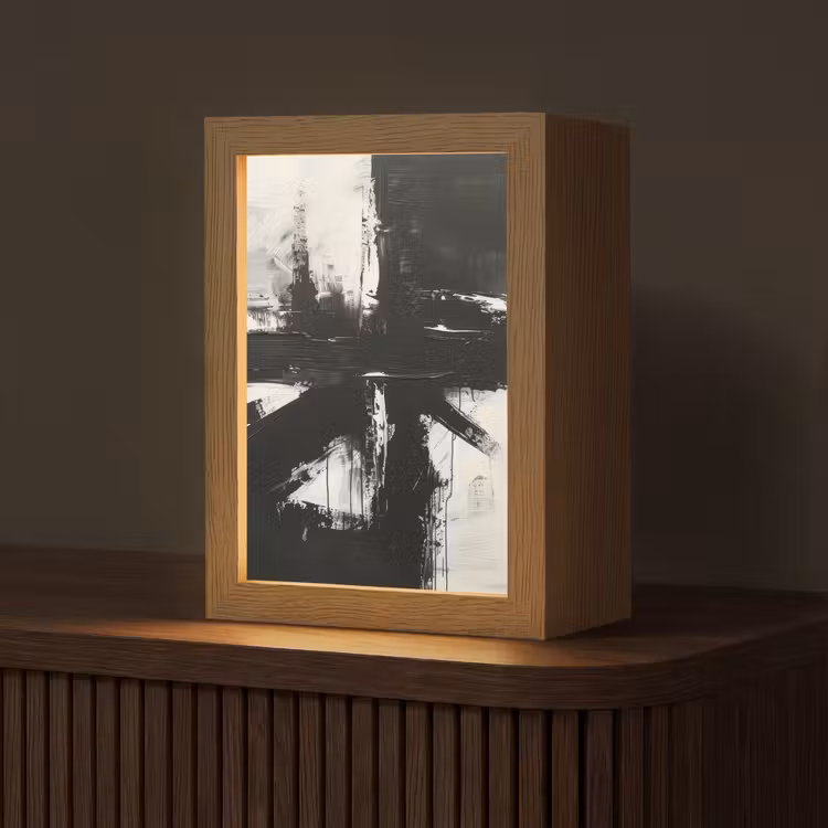 Modern - Zwart wit - Abstract - Kunst Light Box met kabel (Tafellamp) klein -z3d_website