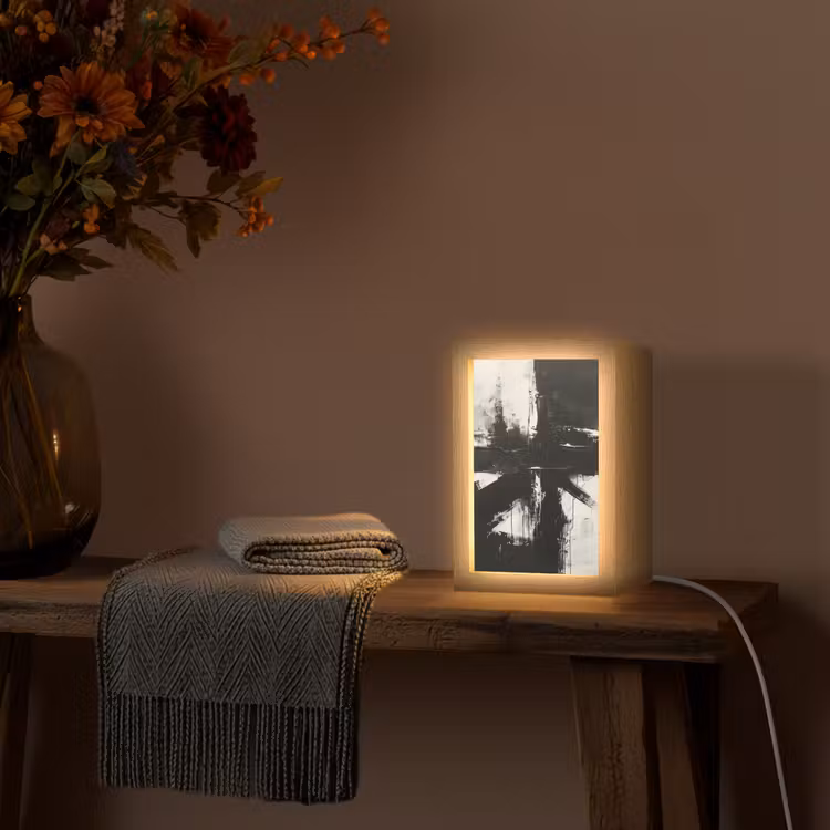 Modern - Zwart wit - Abstract - Kunst Light Box met kabel (Tafellamp) klein -sfeer4