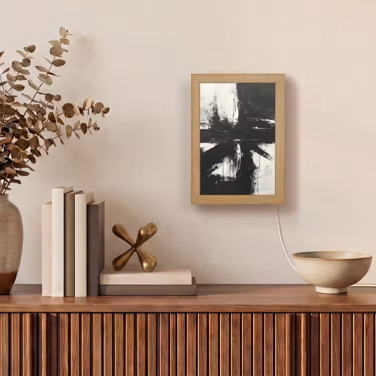 Modern - Zwart wit - Abstract - Kunst Light Box met kabel (Tafellamp) klein -sfeer2