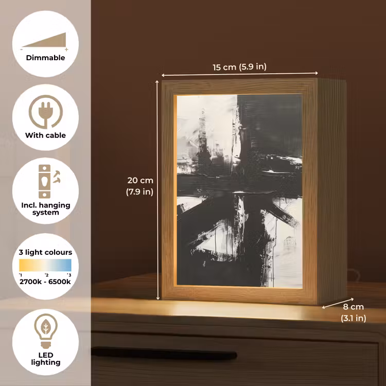 Modern - Zwart wit - Abstract - Kunst Light Box met kabel (Tafellamp) klein -USP_EN
