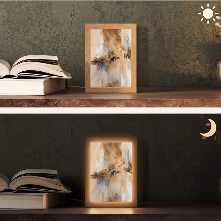 Modern - Bruin - Abstract - Beige Light Box met kabel (Tafellamp) klein -sfeer3