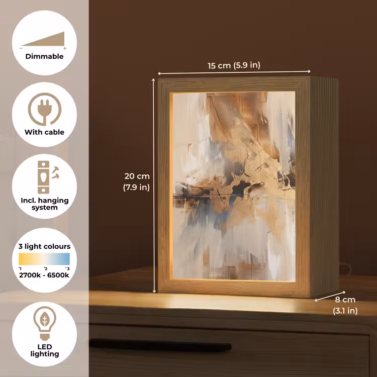 Modern - Bruin - Abstract - Beige Light Box met kabel (Tafellamp) klein -USP_EN