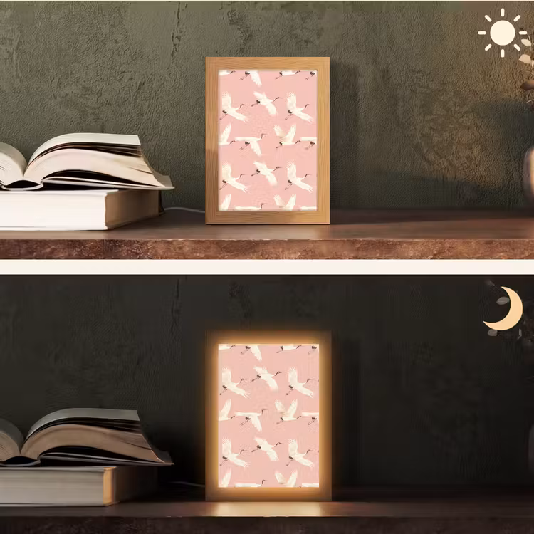 Modern - Kraanvogels - Roze Light Box met kabel (Tafellamp) klein 925 -sfeer3