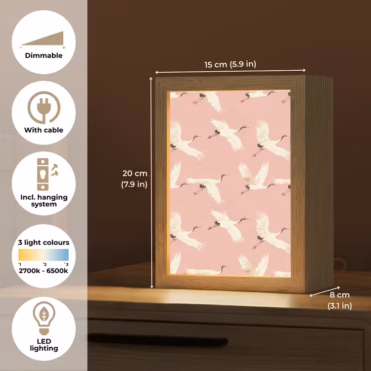 Modern - Kraanvogels - Roze Light Box met kabel (Tafellamp) klein 925 -USP_EN