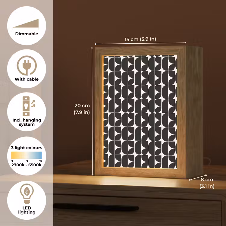 Modern - Geometrisch - Zwart Light Box met kabel (Tafellamp) klein 925 -USP_EN