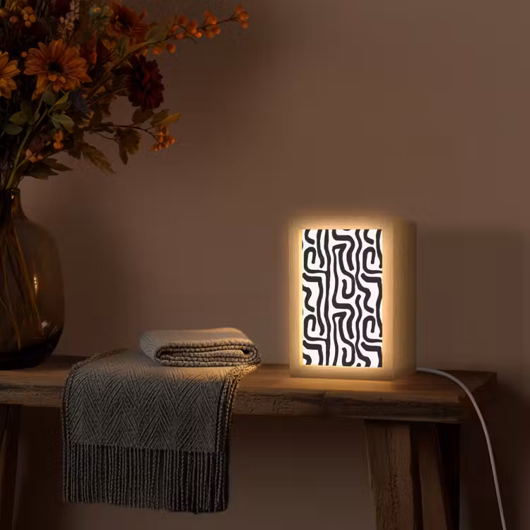 Modern - Lijnen - Zwart Light Box met kabel (Tafellamp) klein 925 -sfeer4