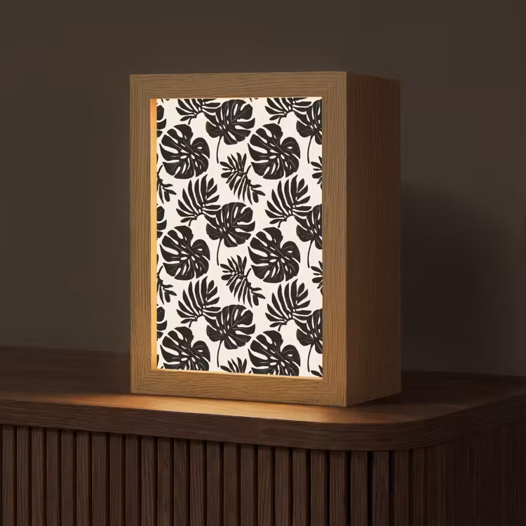 Modern - Monstera - Zwart Light Box met kabel (Tafellamp) klein 925 -z3d_website