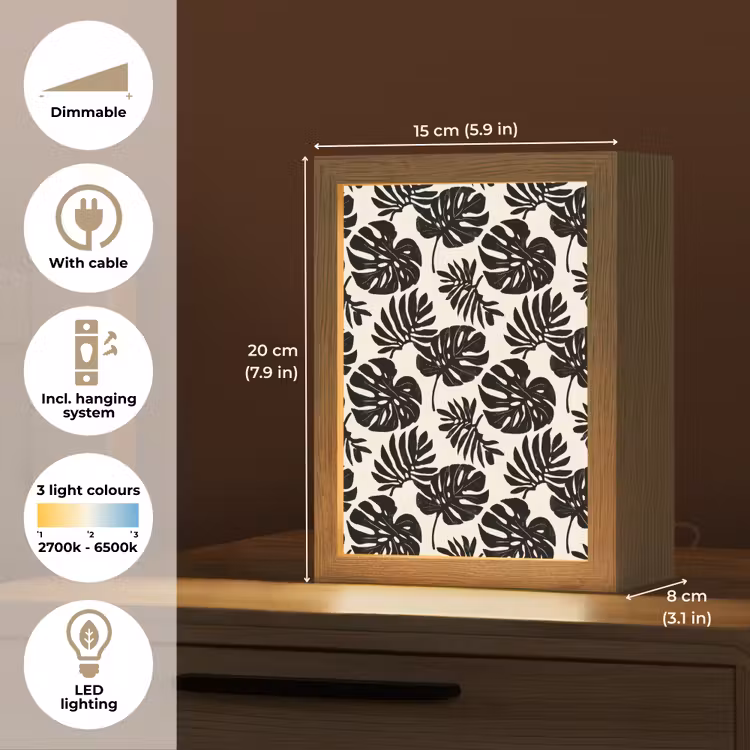 Modern - Monstera - Zwart Light Box met kabel (Tafellamp) klein 925 -USP_EN