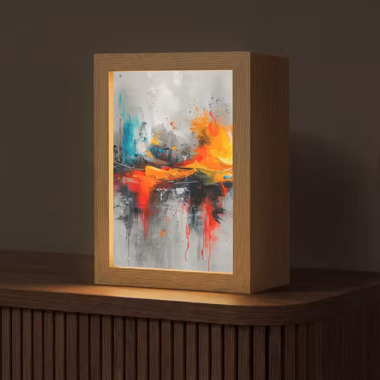 Modern - Oranje - Grijs - Kunst Light Box met kabel (Tafellamp) klein -z3d_website