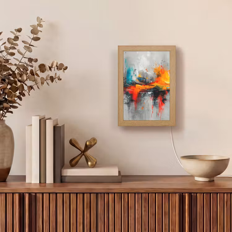 Modern - Oranje - Grijs - Kunst Light Box met kabel (Tafellamp) klein -sfeer2