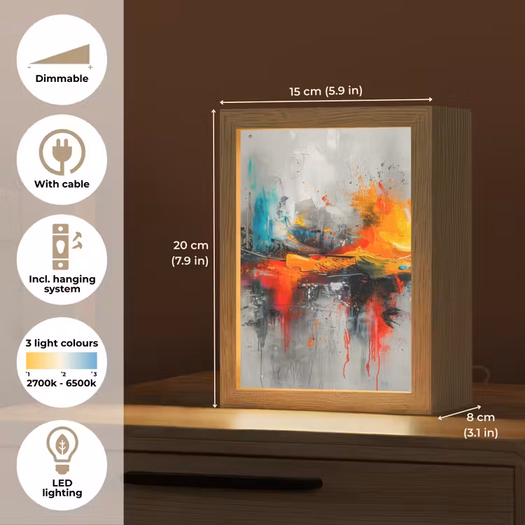 Modern - Oranje - Grijs - Kunst Light Box met kabel (Tafellamp) klein -USP_EN