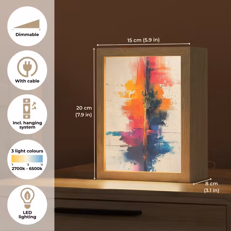 Modern - Verf - Kunst - Kleurrijk Light Box met kabel (Tafellamp) klein -USP_EN