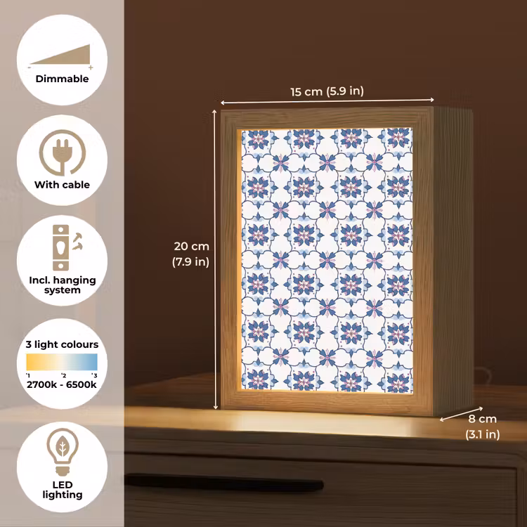 Modern - Patroon - Blauw - Roze Light Box met kabel (Tafellamp) klein 925 -USP_EN
