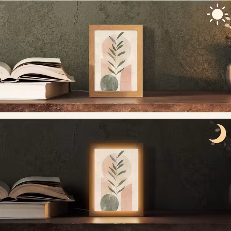 Modern - Roze - Groen - Natuur - Aesthetic Light Box met kabel (Tafellamp) klein -sfeer3