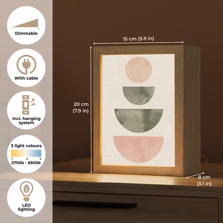 Modern - Roze - Groen - Natuur - Geometrisch - Vormen Light Box met kabel (Tafellamp) klein -USP_EN
