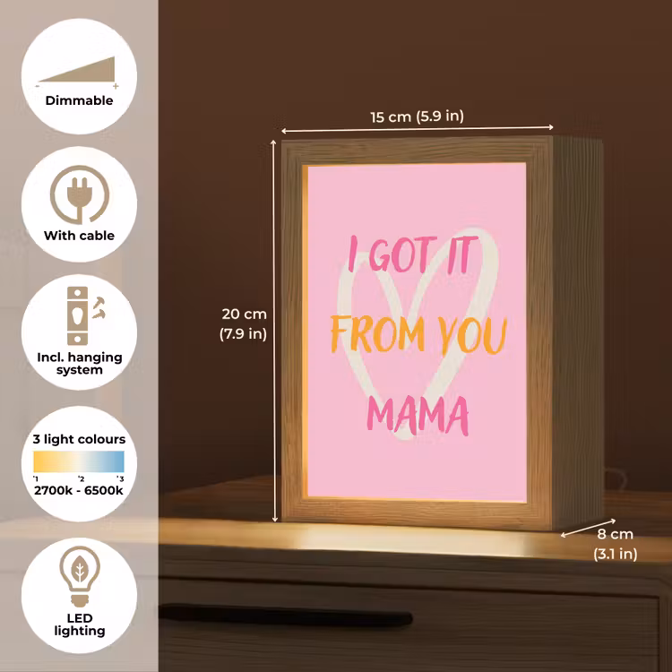 Mama - Quote - Hart - Roze Light Box met kabel (Tafellamp) klein -USP_EN