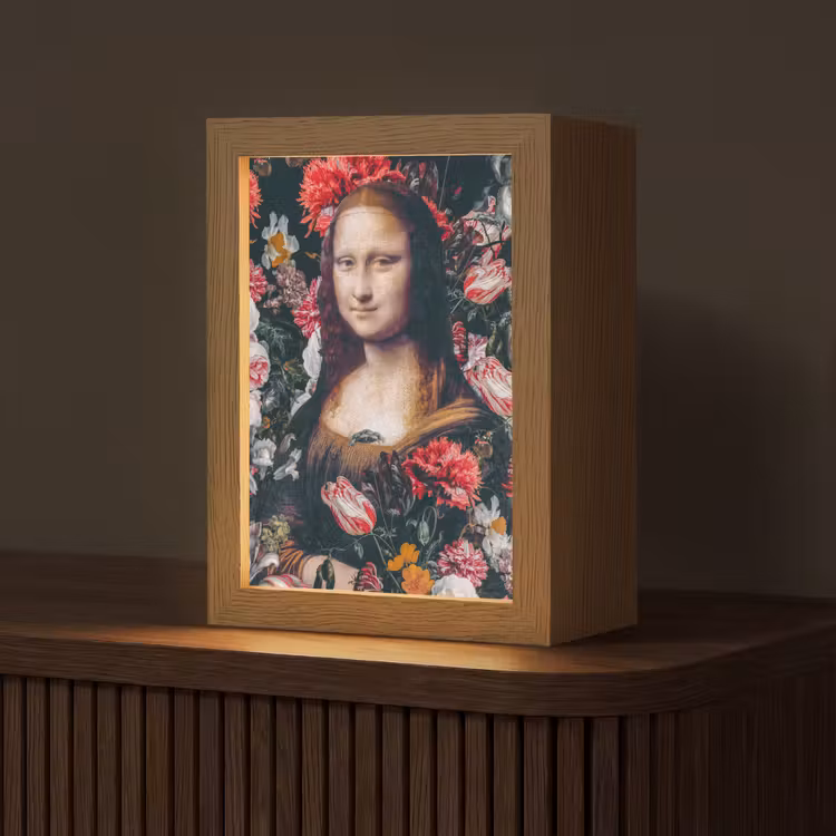 Mona Lisa - Leonardo da Vinci - Bloemen - Roze Light Box met kabel (Tafellamp) klein -z3d_website
