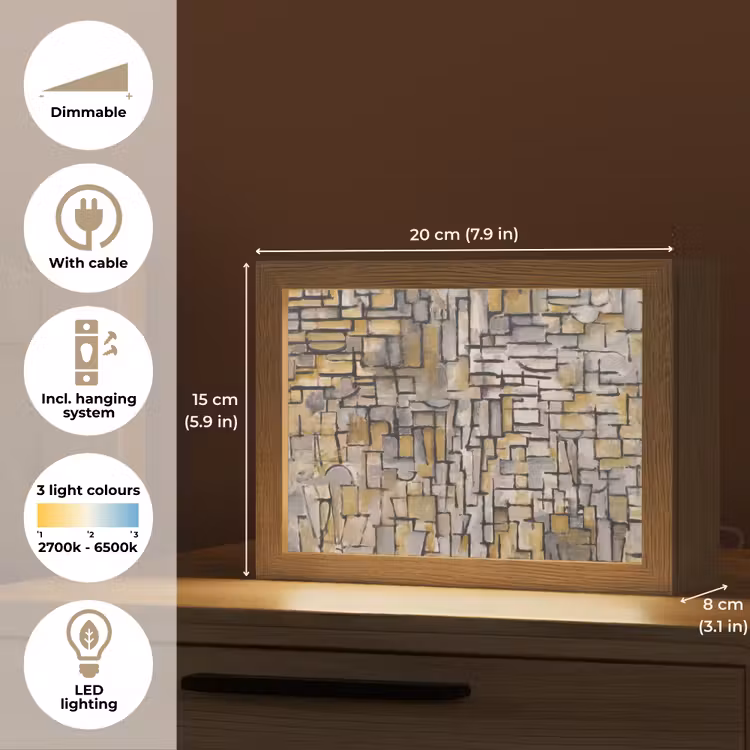 Mondriaan - Kunst - Oude meesters - Tableau I Light Box met kabel (Tafellamp) klein -USP_EN