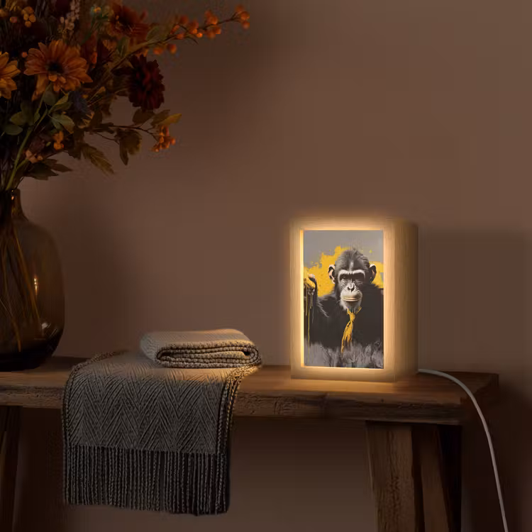 Aap - Chimpansee - Banaan - Geel - Dieren - Stropdas Light Box met kabel (Tafellamp) klein -sfeer4