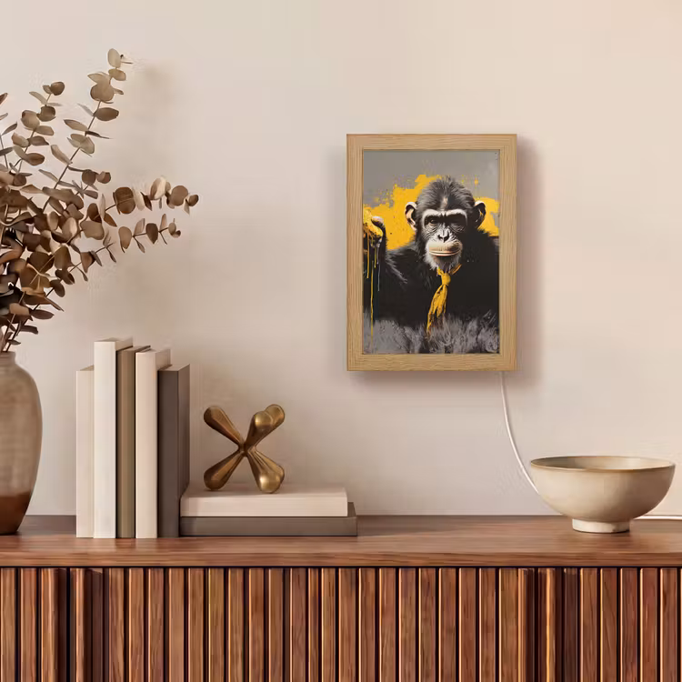 Aap - Chimpansee - Banaan - Geel - Dieren - Stropdas Light Box met kabel (Tafellamp) klein -sfeer2