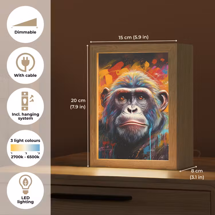 Aap - Gorilla - Graffiti - Dieren - Kleuren Light Box met kabel (Tafellamp) klein -USP_EN