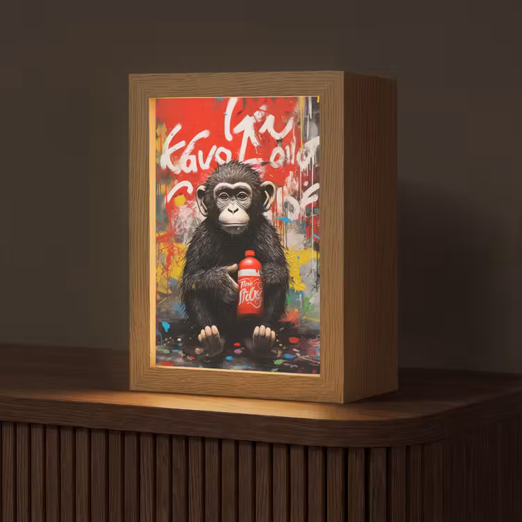 Aap - Graffiti - Dieren - Kunst - Flesje - Kleuren Light Box met kabel (Tafellamp) klein -z3d_website