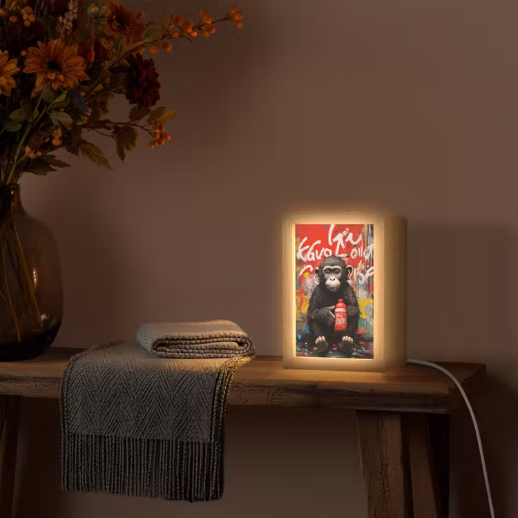 Aap - Graffiti - Dieren - Kunst - Flesje - Kleuren Light Box met kabel (Tafellamp) klein -sfeer4