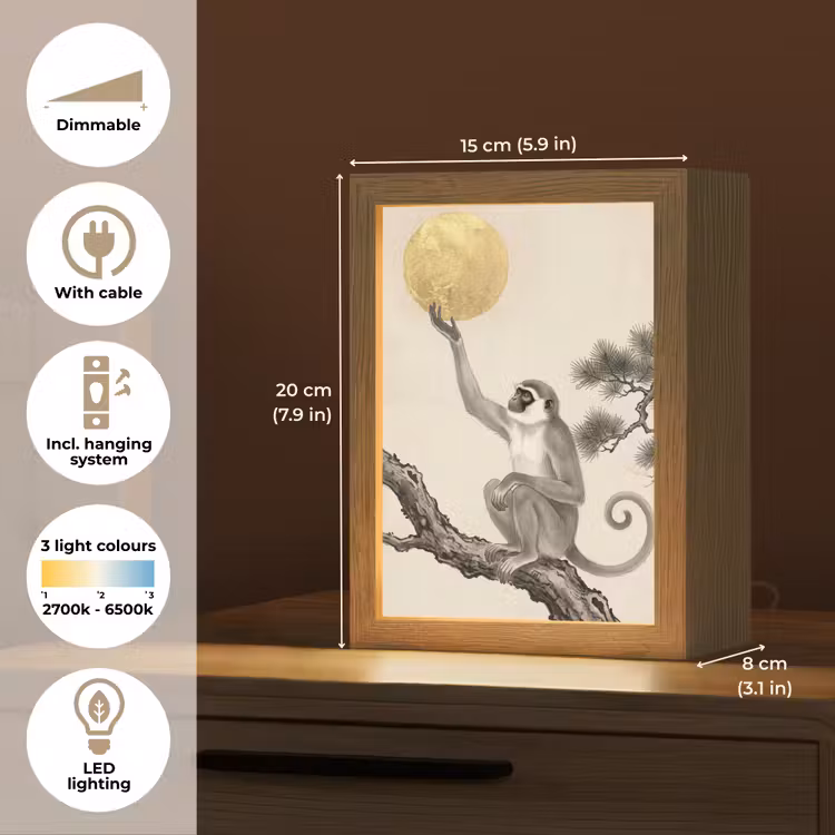 Aap - Maan - Goud Light Box met kabel (Tafellamp) klein -USP_EN