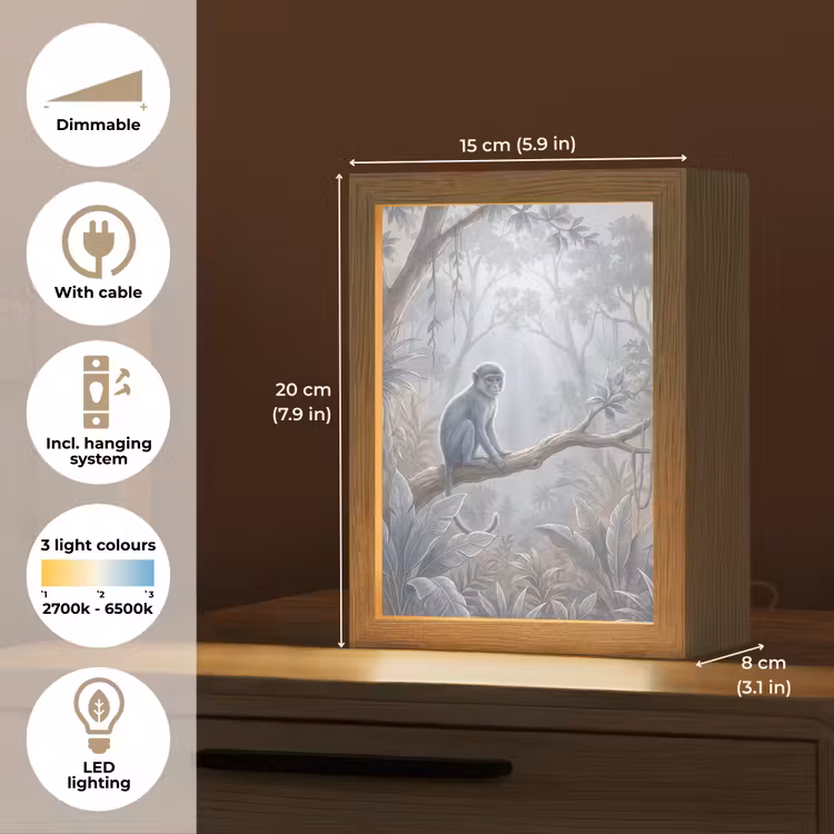Aap - Boom - Jungle - Natuur - Grijs Light Box met kabel (Tafellamp) klein -USP_EN