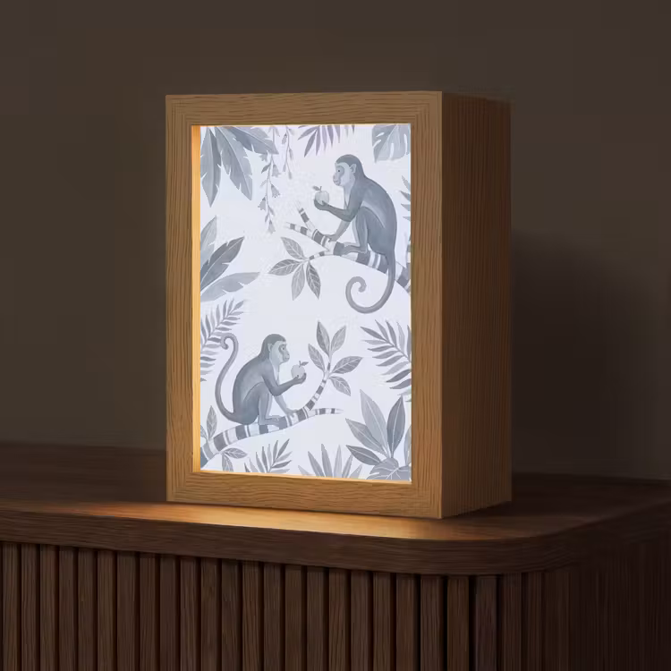 Aap - Boom - Bladeren - Jungle - Illustratie Light Box met kabel (Tafellamp) klein -z3d_website