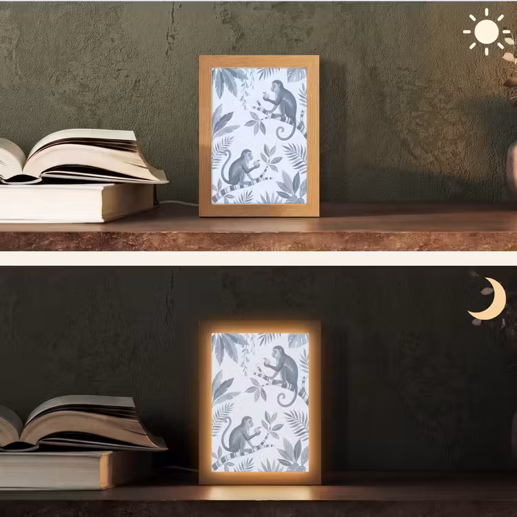 Aap - Boom - Bladeren - Jungle - Illustratie Light Box met kabel (Tafellamp) klein -sfeer3