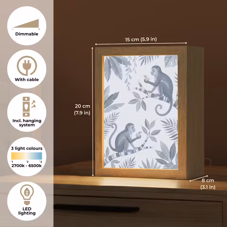 Aap - Boom - Bladeren - Jungle - Illustratie Light Box met kabel (Tafellamp) klein -USP_EN
