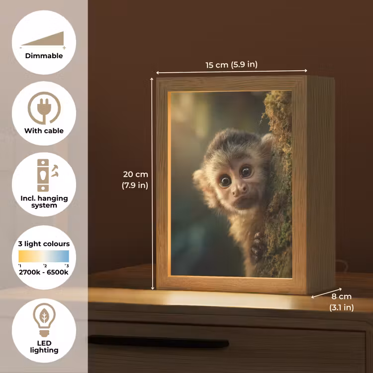 Aap - Boomstronk - Bruin Light Box met kabel (Tafellamp) klein -USP_EN