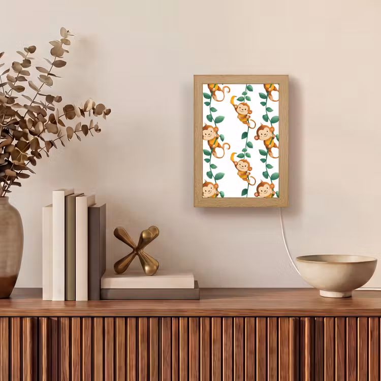 Apen - Lianen - Kleurrijk Light Box met kabel (Tafellamp) klein 925 -sfeer2