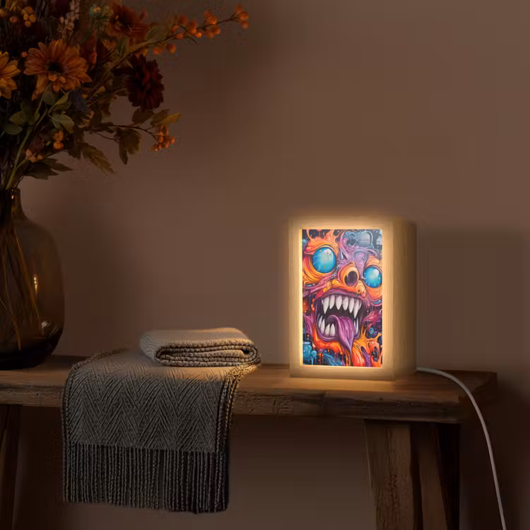 Monster - Graffiti - Kleuren - Oranje Light Box met kabel (Tafellamp) klein -sfeer4