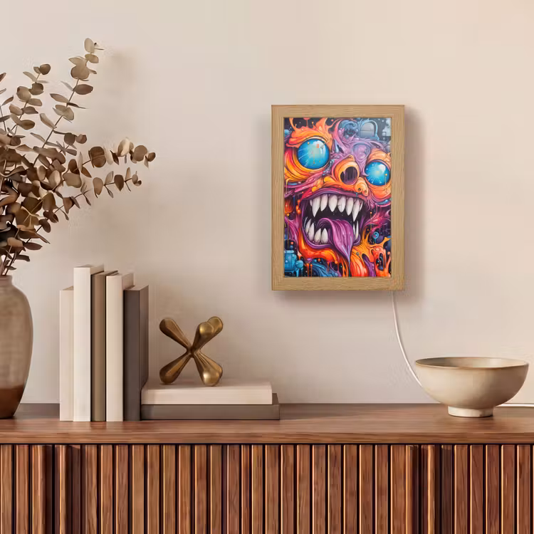 Monster - Graffiti - Kleuren - Oranje Light Box met kabel (Tafellamp) klein -sfeer2